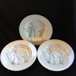 Vtg Mikasa Metro Studio Nova Sketch Book White Floral Rimmed Soup Bowls Lot 3
